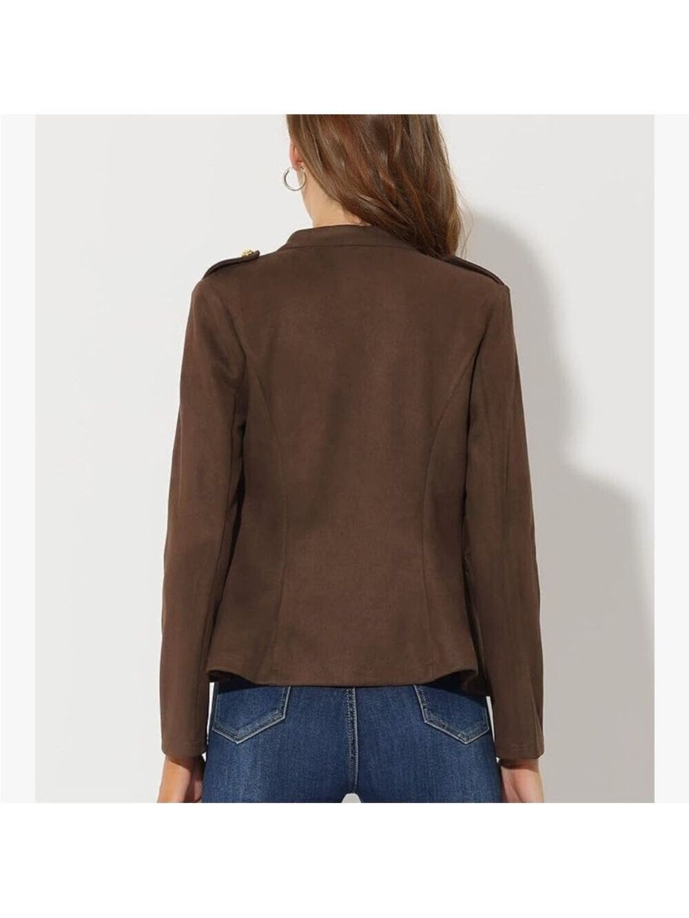 Allegra K Brown Open Front Jacket - Picture 4 of 12